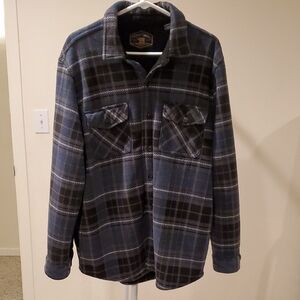 Blue Plaid Flannel Sherpa Lined Shirt Jacket